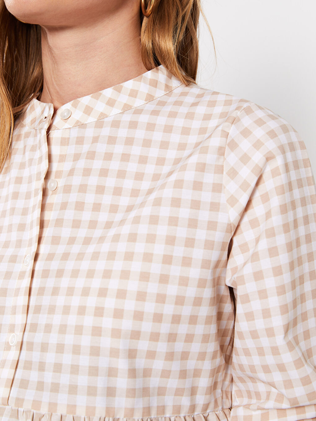 Grandad Collar Plaid Long Sleeve Poplin Maternity Tunic-3