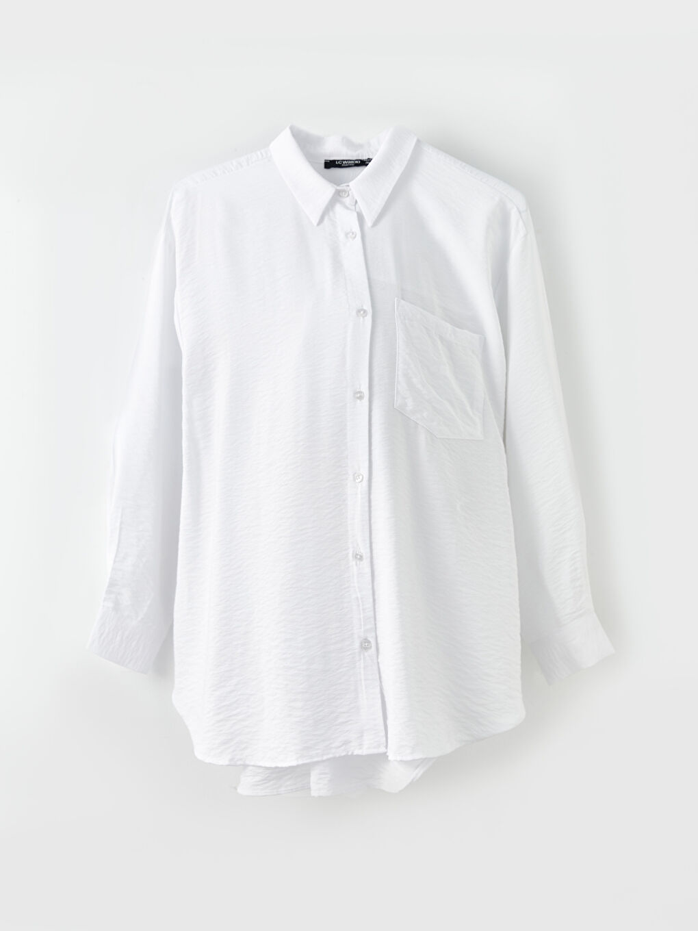 Beyaz Önden Düğme Kapamalı Düz Uzun Kollu Hamile Gömlek-5