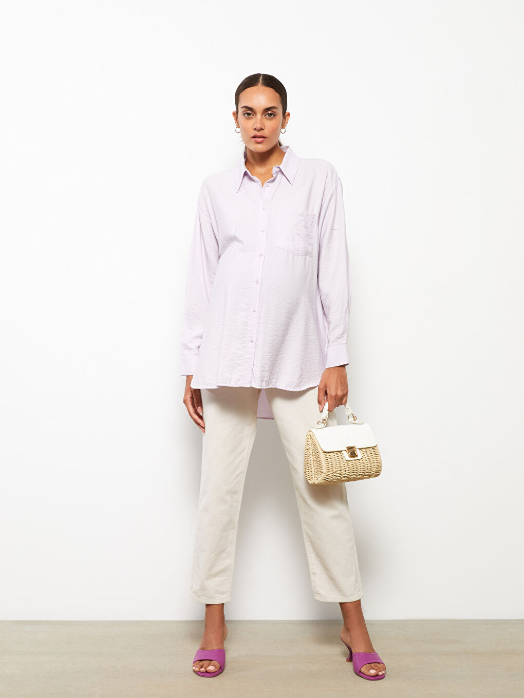 Түймелі стандартты ұзын жеңді жүктілік жейде