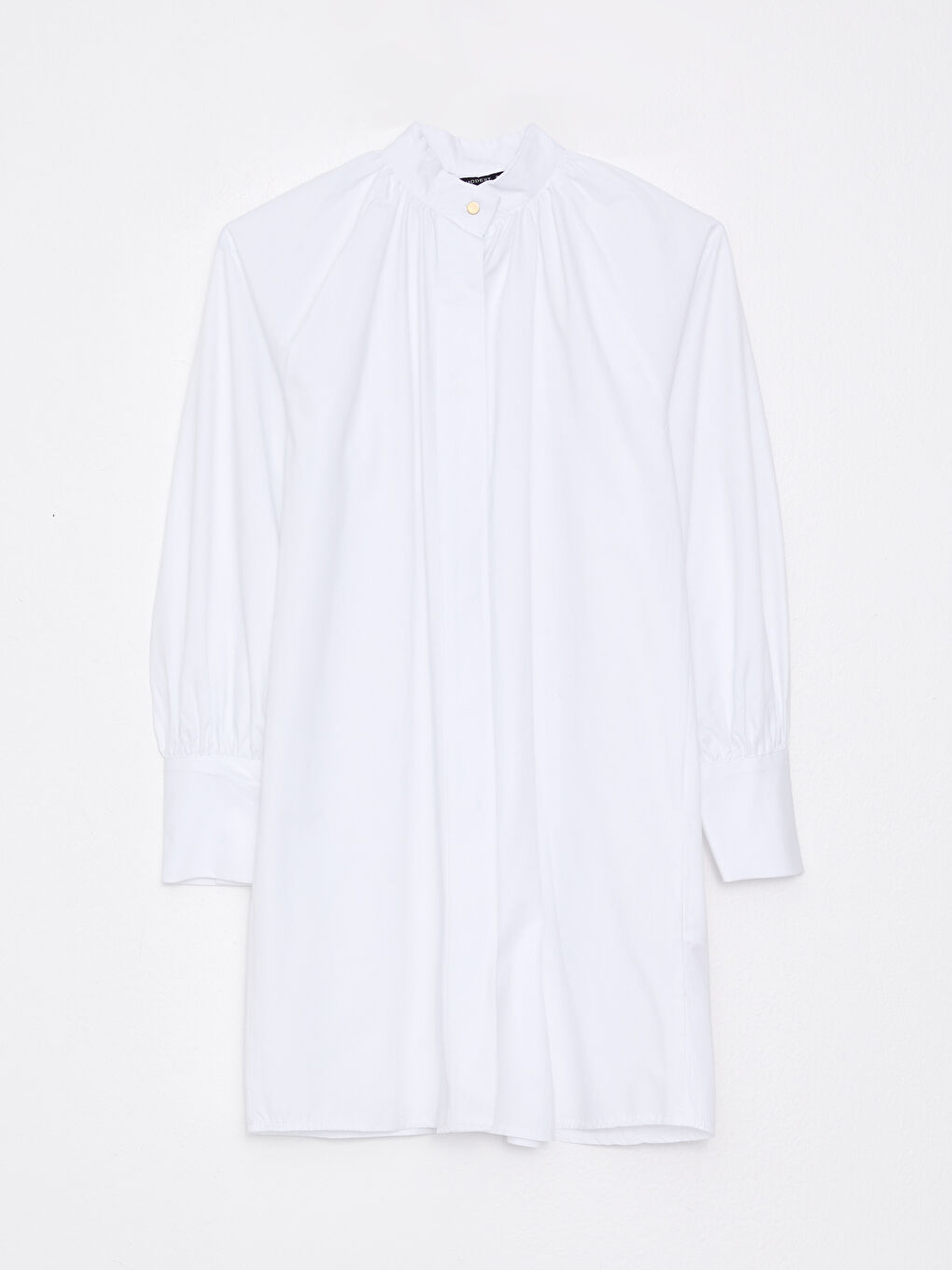 Beyaz Hakim Yaka Düz Uzun Kollu Poplin Kadın Tunik-5