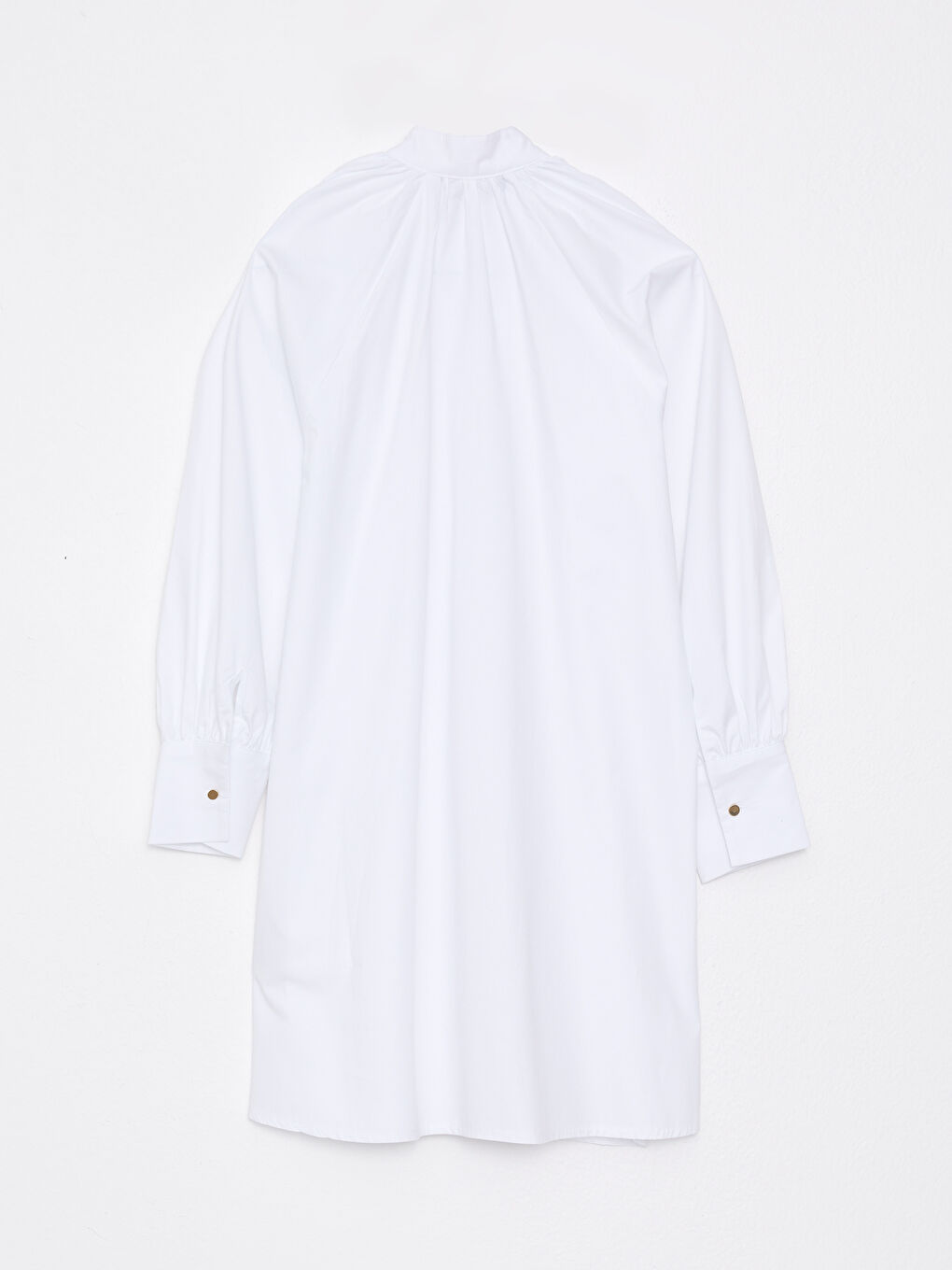 Beyaz Hakim Yaka Düz Uzun Kollu Poplin Kadın Tunik-6
