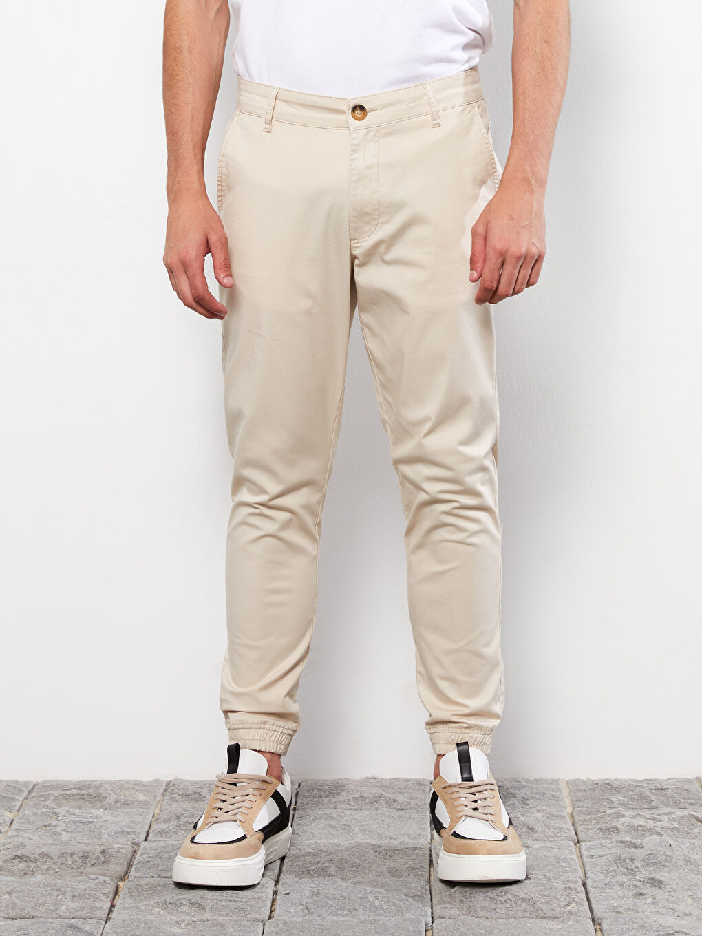 Bej Standart Kalıp Gabardin Erkek Jogger Pantolon-2