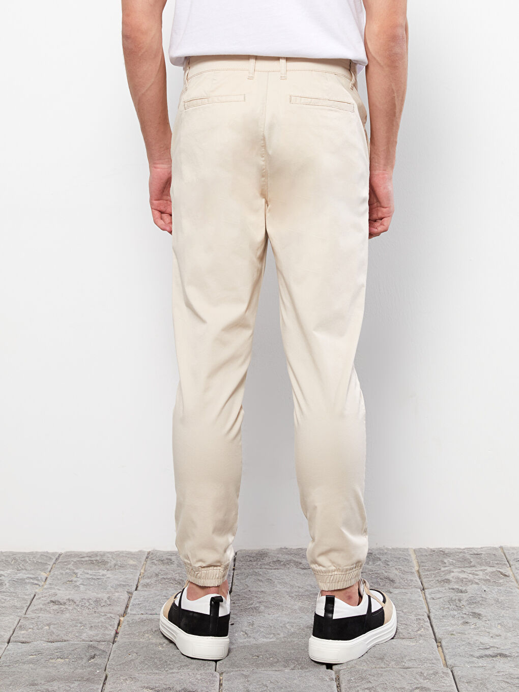 Bej Standart Kalıp Gabardin Erkek Jogger Pantolon-3