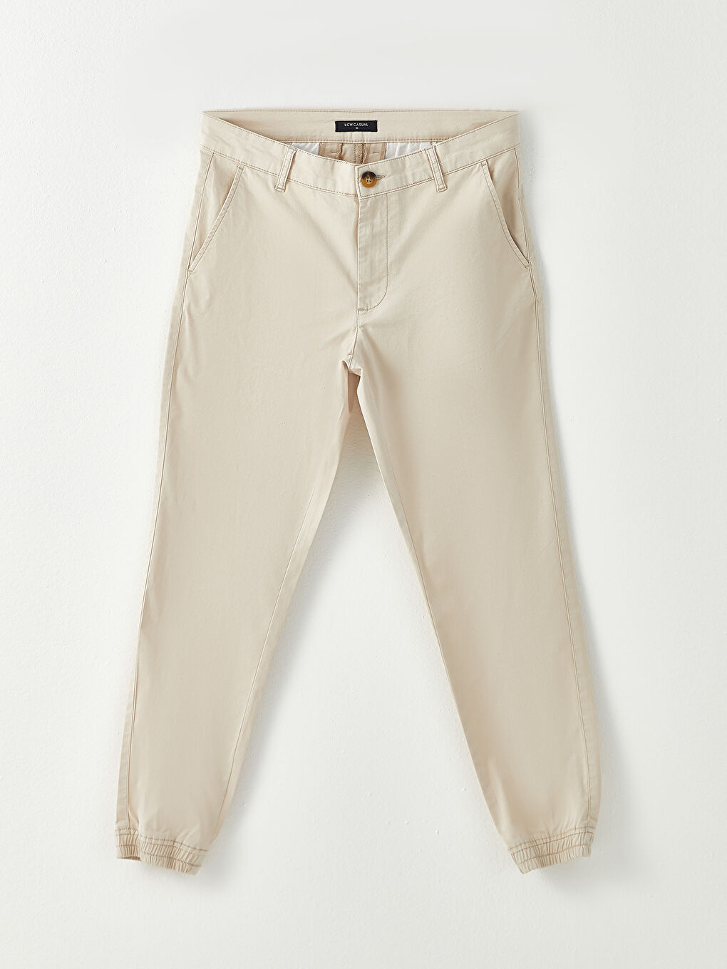 Bej Standart Kalıp Gabardin Erkek Jogger Pantolon-5