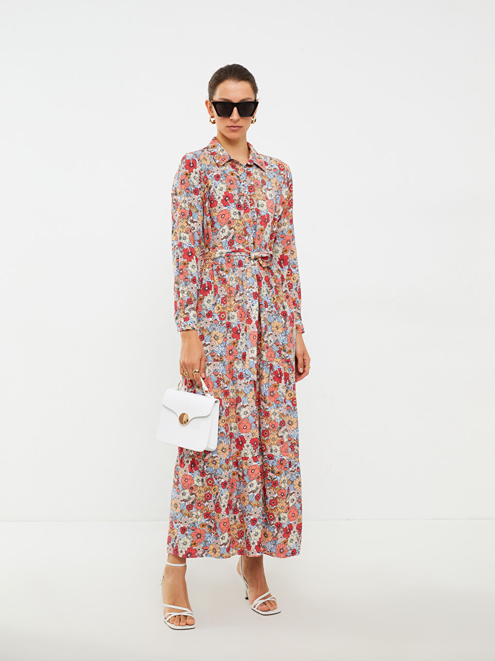 Floral Long Sleeve Viscose Women Shirt Dress