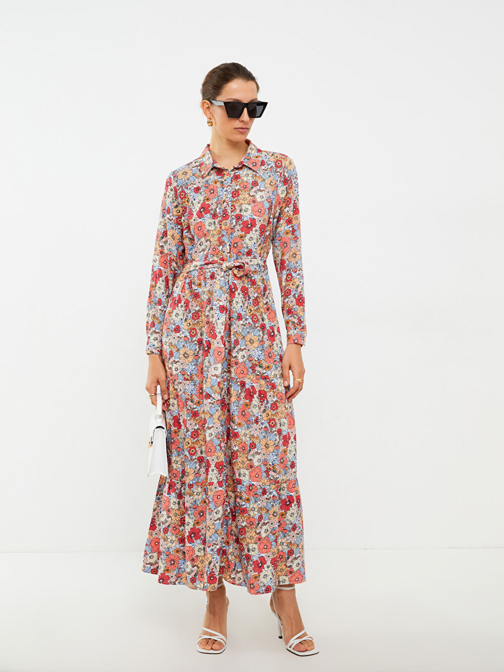 Floral Long Sleeve Viscose Women Shirt Dress-1