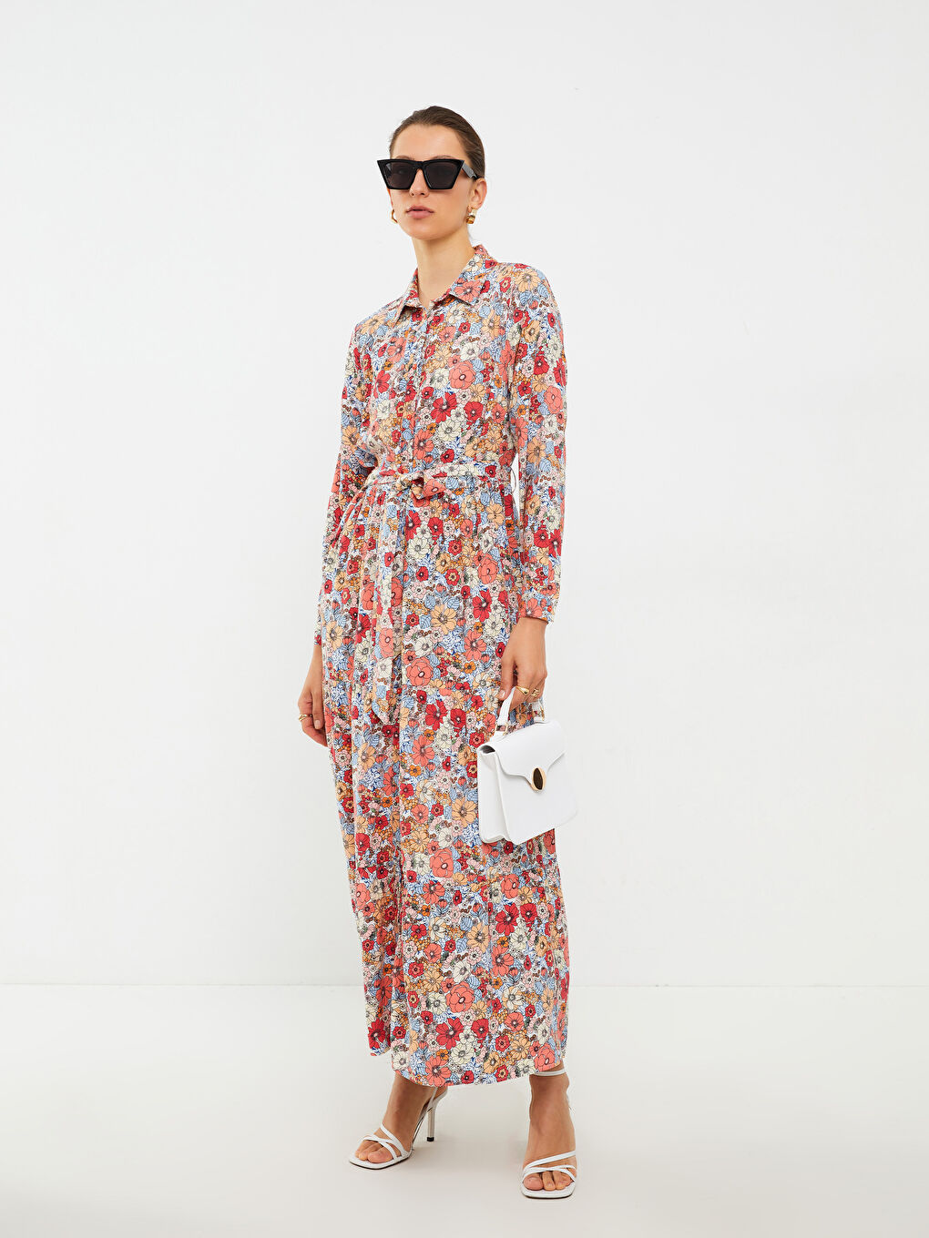 Floral Long Sleeve Viscose Women Shirt Dress-2