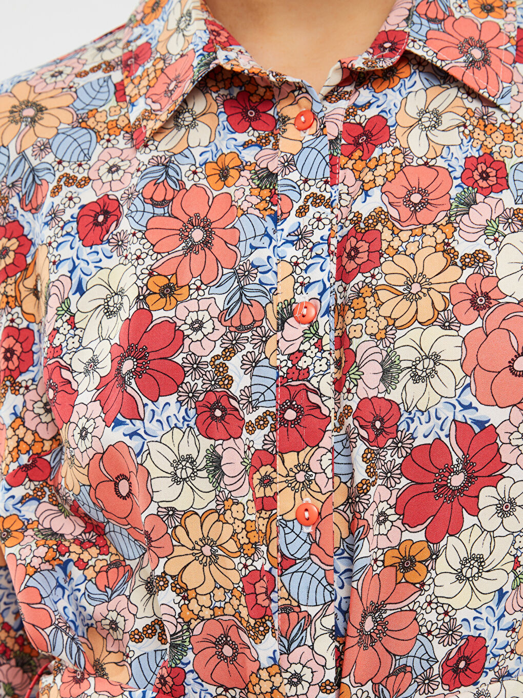 Floral Long Sleeve Viscose Women Shirt Dress-4