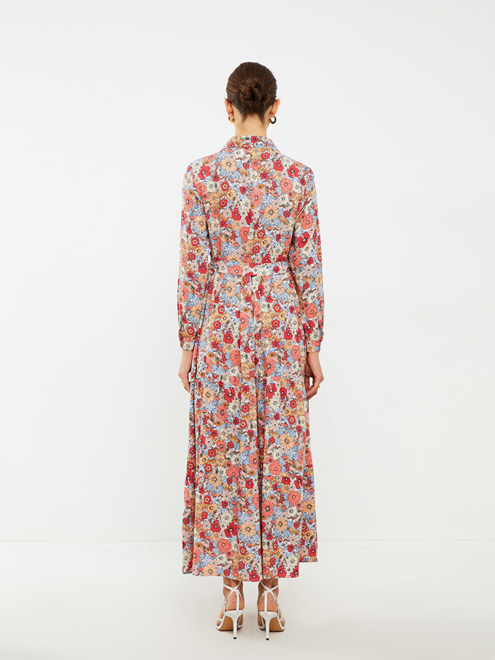 Floral Long Sleeve Viscose Women Shirt Dress-5