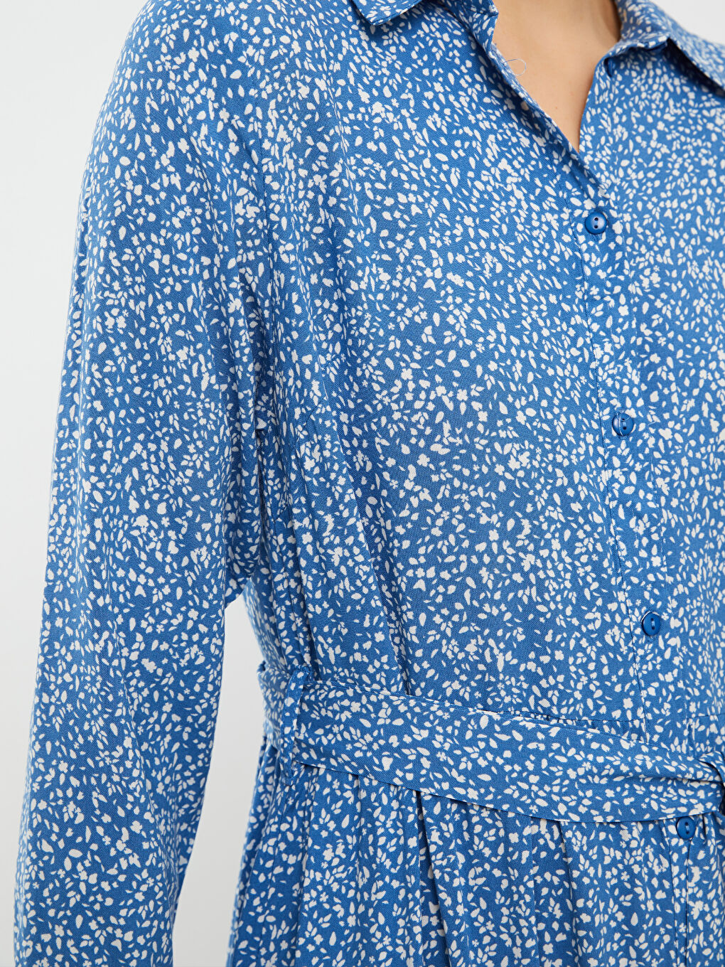 Patterned Long Sleeve Viscose Women Shirt Dress-4