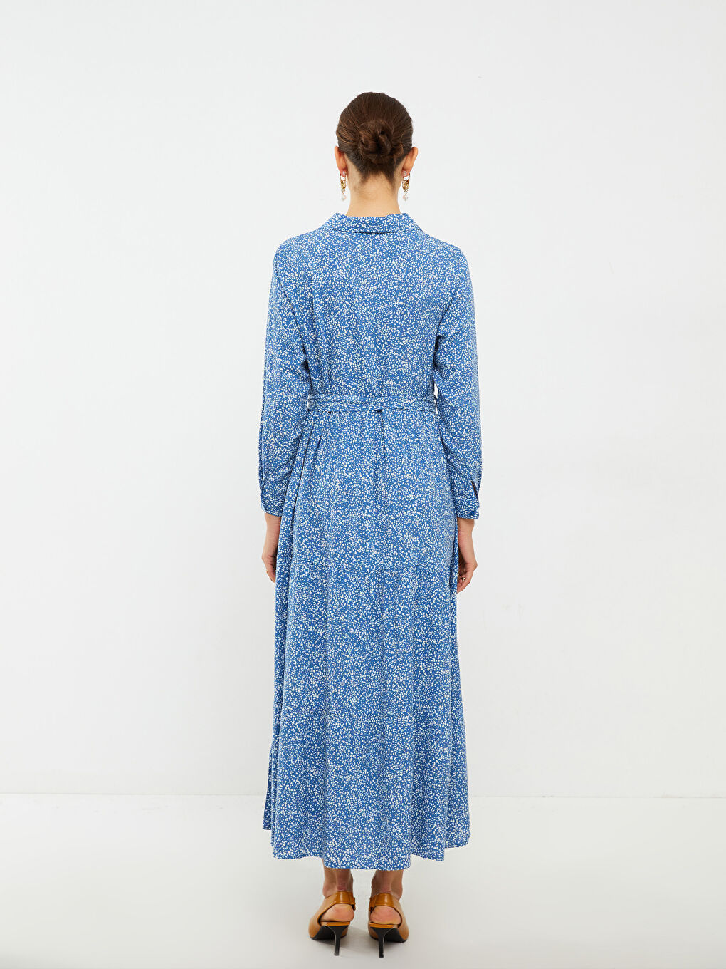 Patterned Long Sleeve Viscose Women Shirt Dress-5