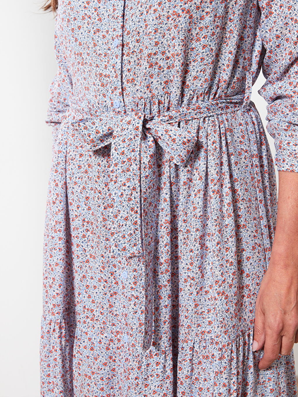 قميص فستان نسائي منقوش بكم طويل فيسكوز-3