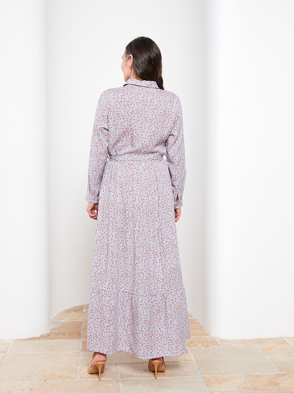 قميص فستان نسائي منقوش بكم طويل فيسكوز-4