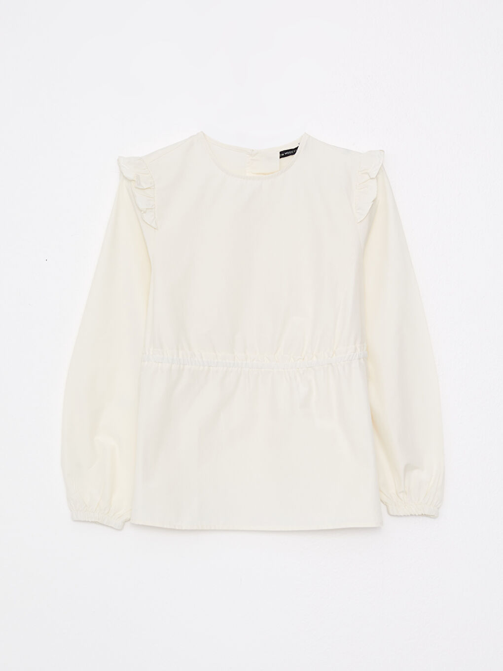 Ekru Bisiklet Yaka Düz Uzun Kollu Poplin Kadın Bluz-5