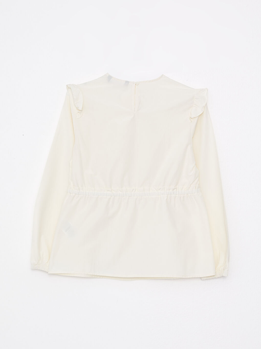 Ekru Bisiklet Yaka Düz Uzun Kollu Poplin Kadın Bluz-6