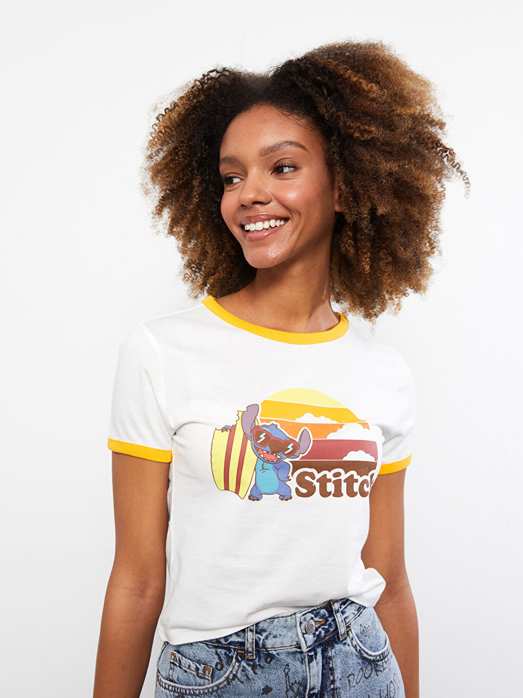 LC Waikiki Crew Neck Lilo & Stitch Printed Short Sleeve Cotton Women's T-Shirt -S2J030Z8-FDJ