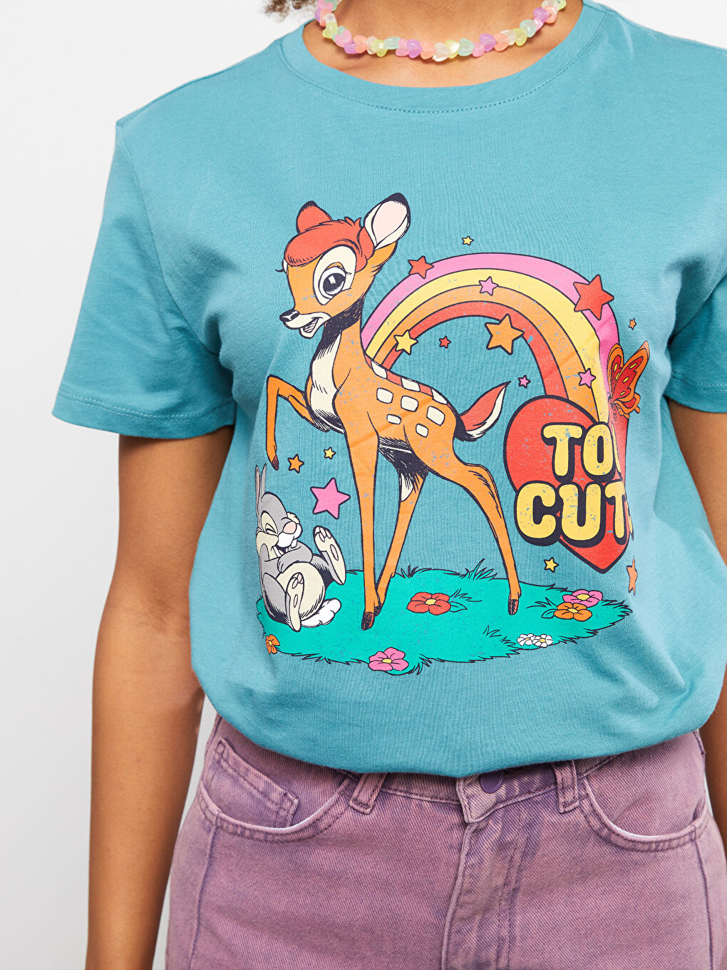 LCW Vision Crew Neck Bambi Printed Short Sleeve Cotton Women's T-Shirt -S2J032Z8-H8C