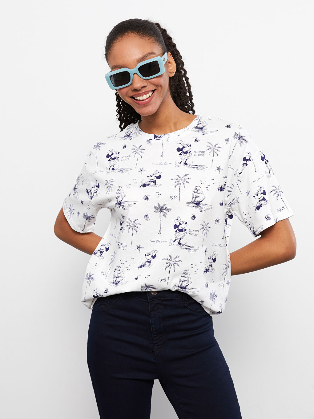 Crew Neck Minnie Mouse Patterned Cotton Short Sleeve Women's T-Shirt-1