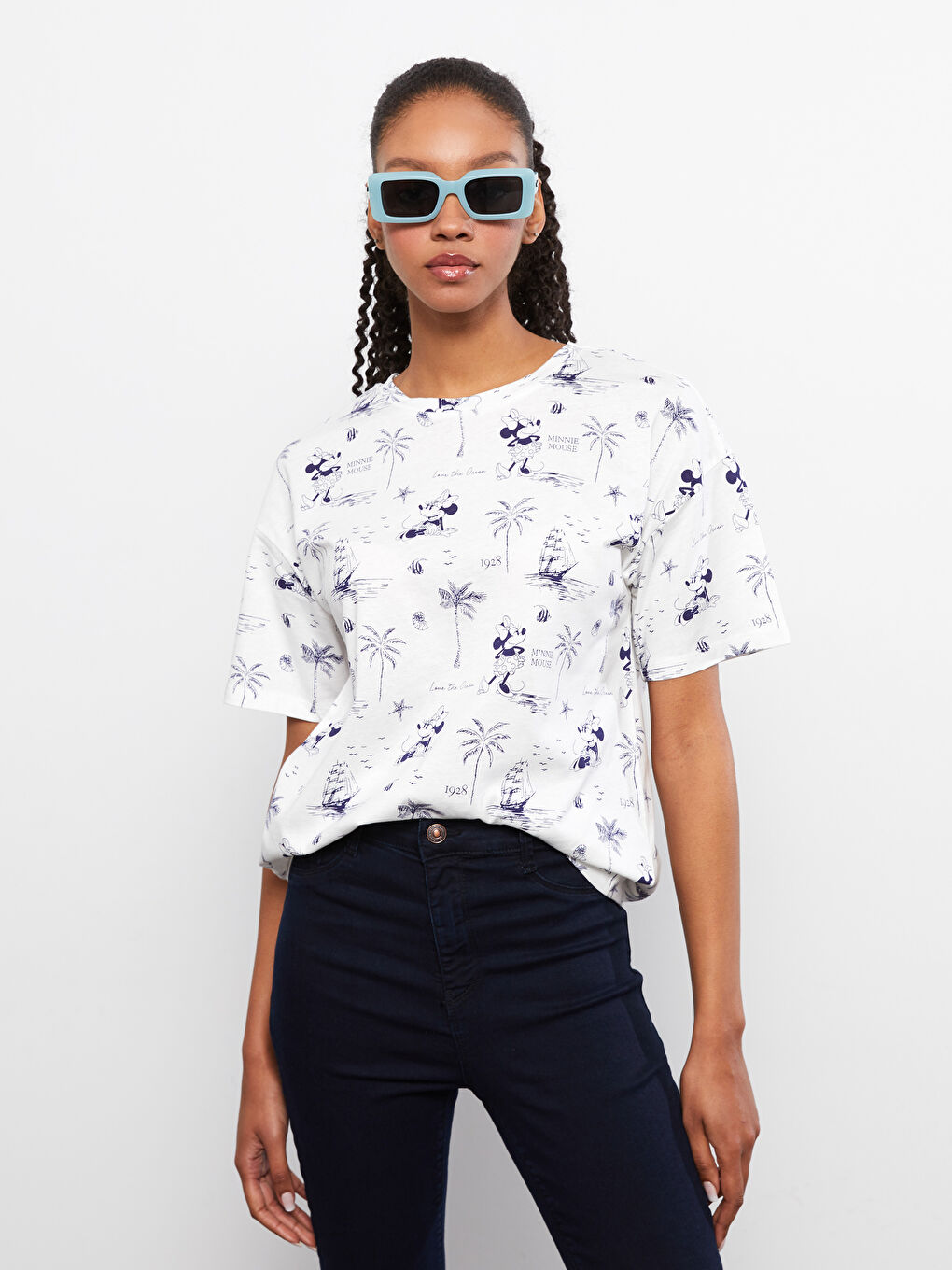 Crew Neck Minnie Mouse Patterned Cotton Short Sleeve Women's T-Shirt-2