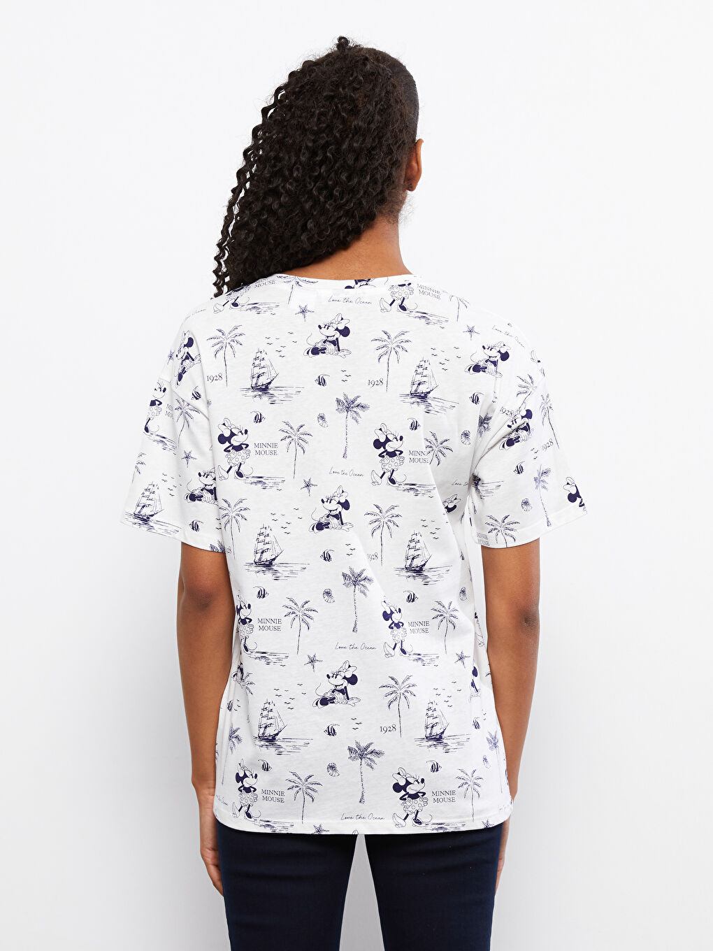 Crew Neck Minnie Mouse Patterned Cotton Short Sleeve Women's T-Shirt-4