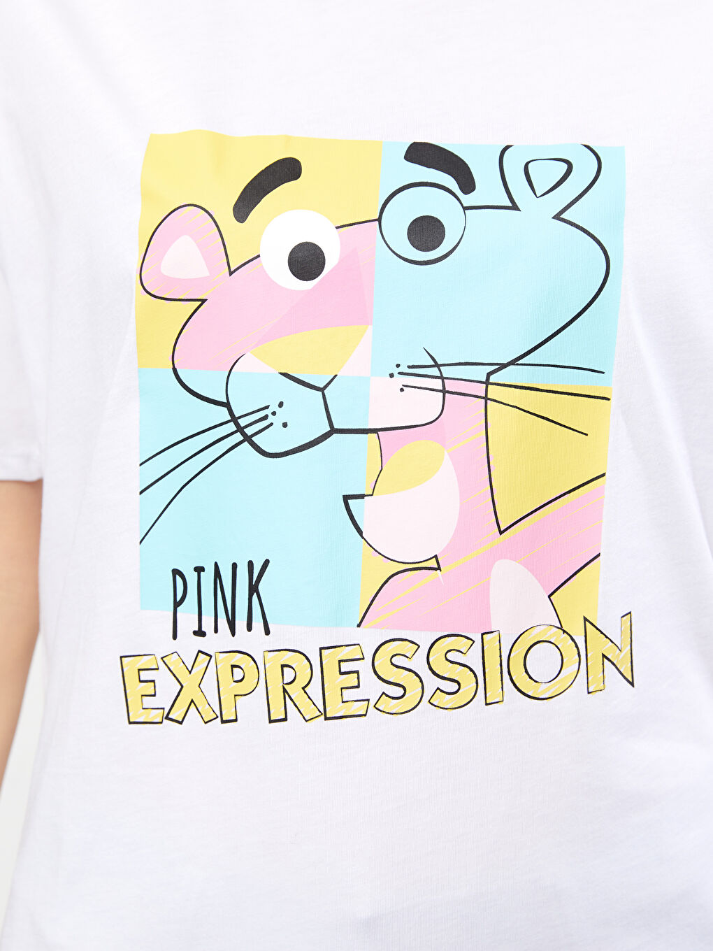 LCW Vision Crew Neck Pink Panther Printed Short Sleeve Women's T-Shirt -S2J041Z8-R9K