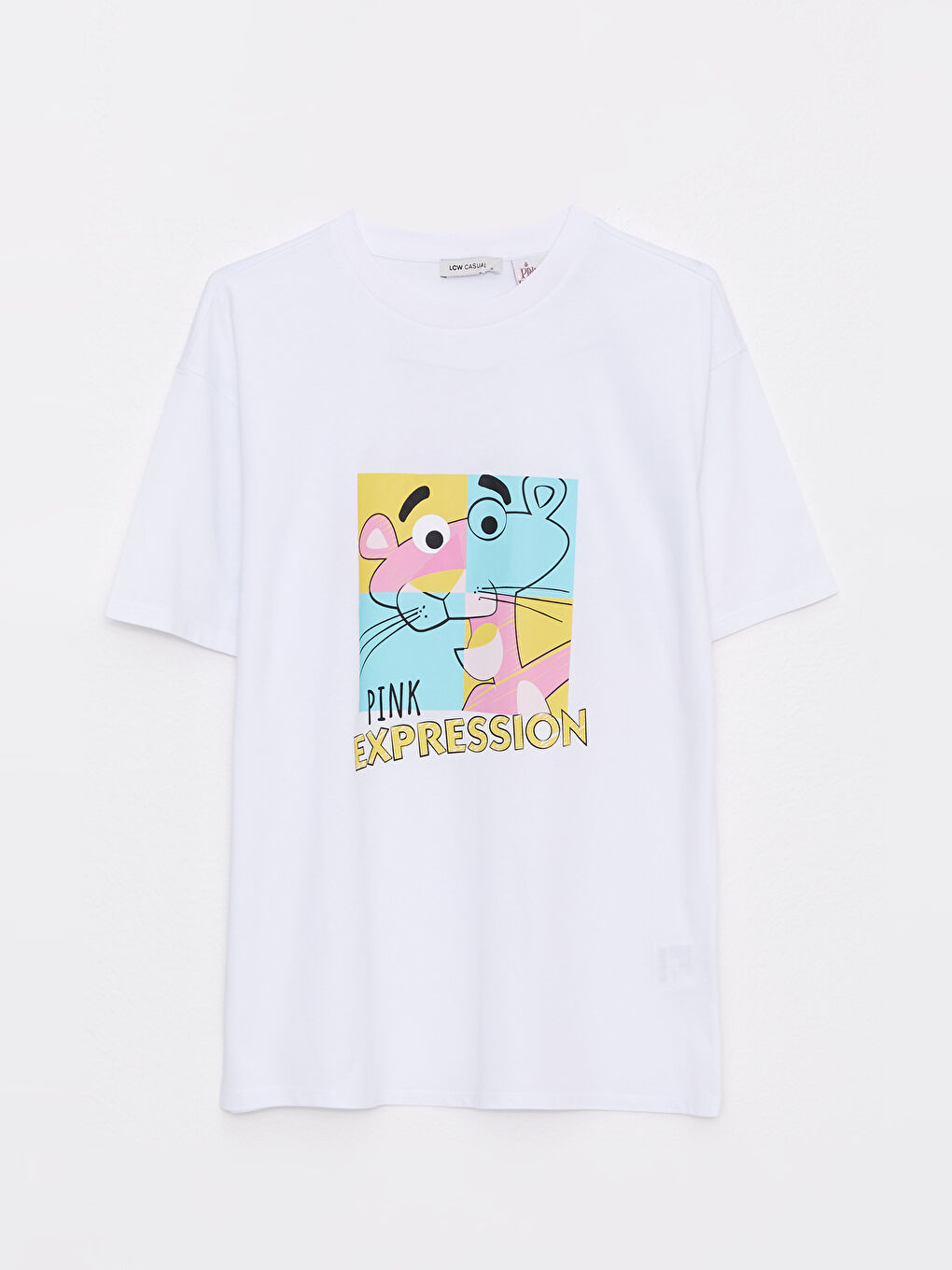 LCW Vision Crew Neck Pink Panther Printed Short Sleeve Women's T-Shirt -S2J041Z8-R9K