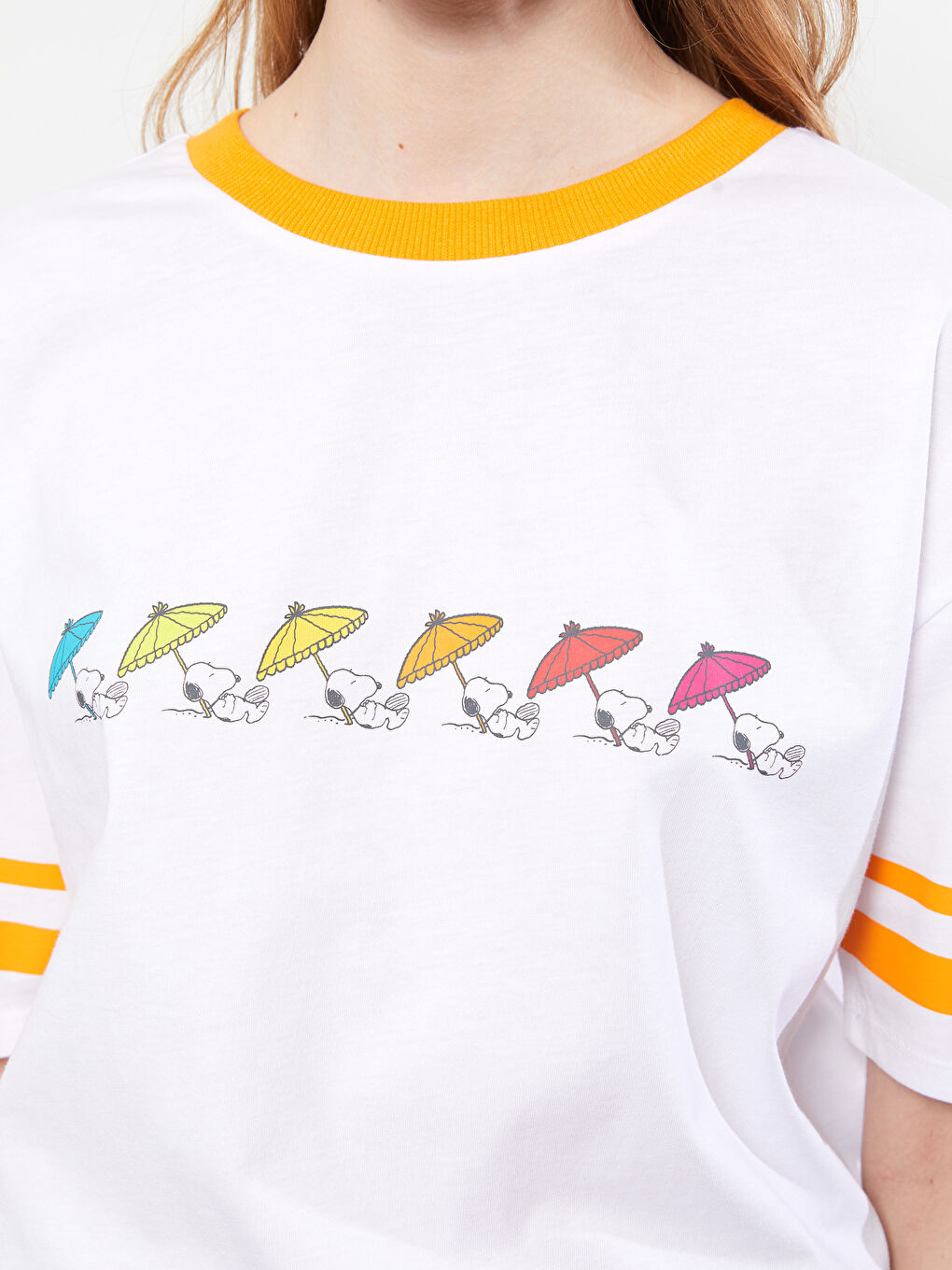 Crew Neck Snoopy Printed Short Sleeve Cotton Women's T-Shirt-3