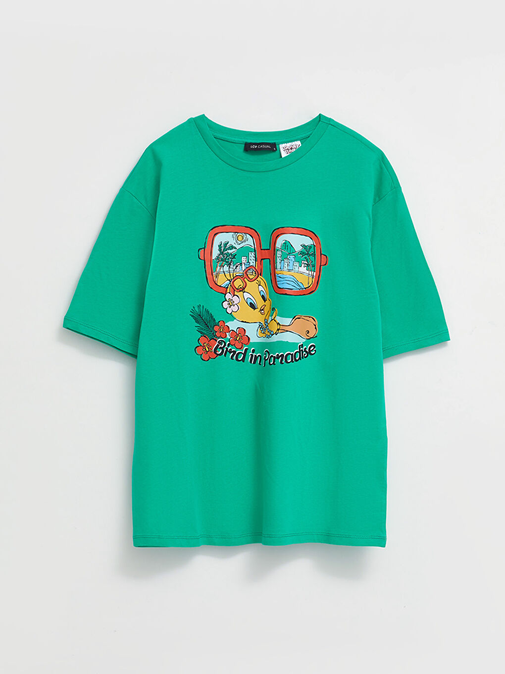 Crew Neck Tweety Printed Short Sleeve Cotton Women's T-Shirt-6