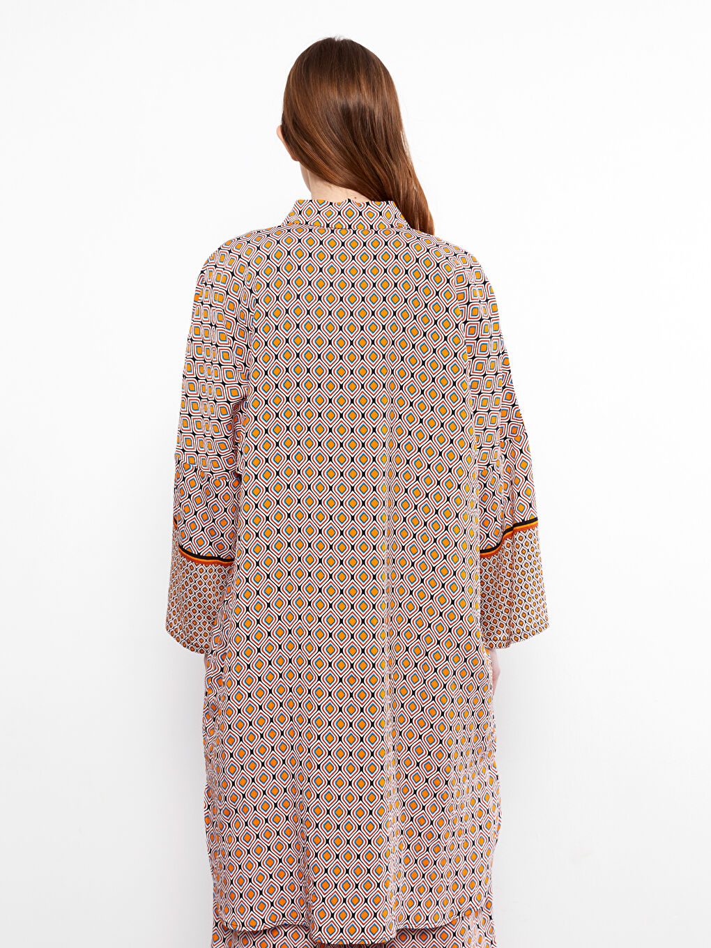 تونيك قميص نسائي أوفراسايز كم طويل منقوش-4