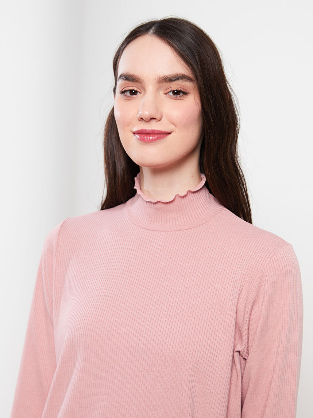 تونيك كم طويل سادة بياقة قمع للسيدات-2