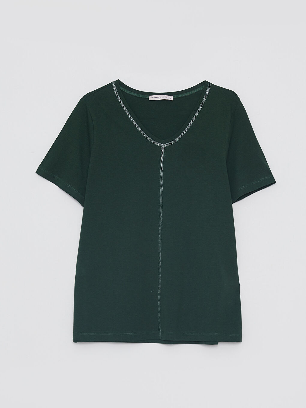 V Neck Embroidered Short Sleeve Cotton Women's T-Shirt-4