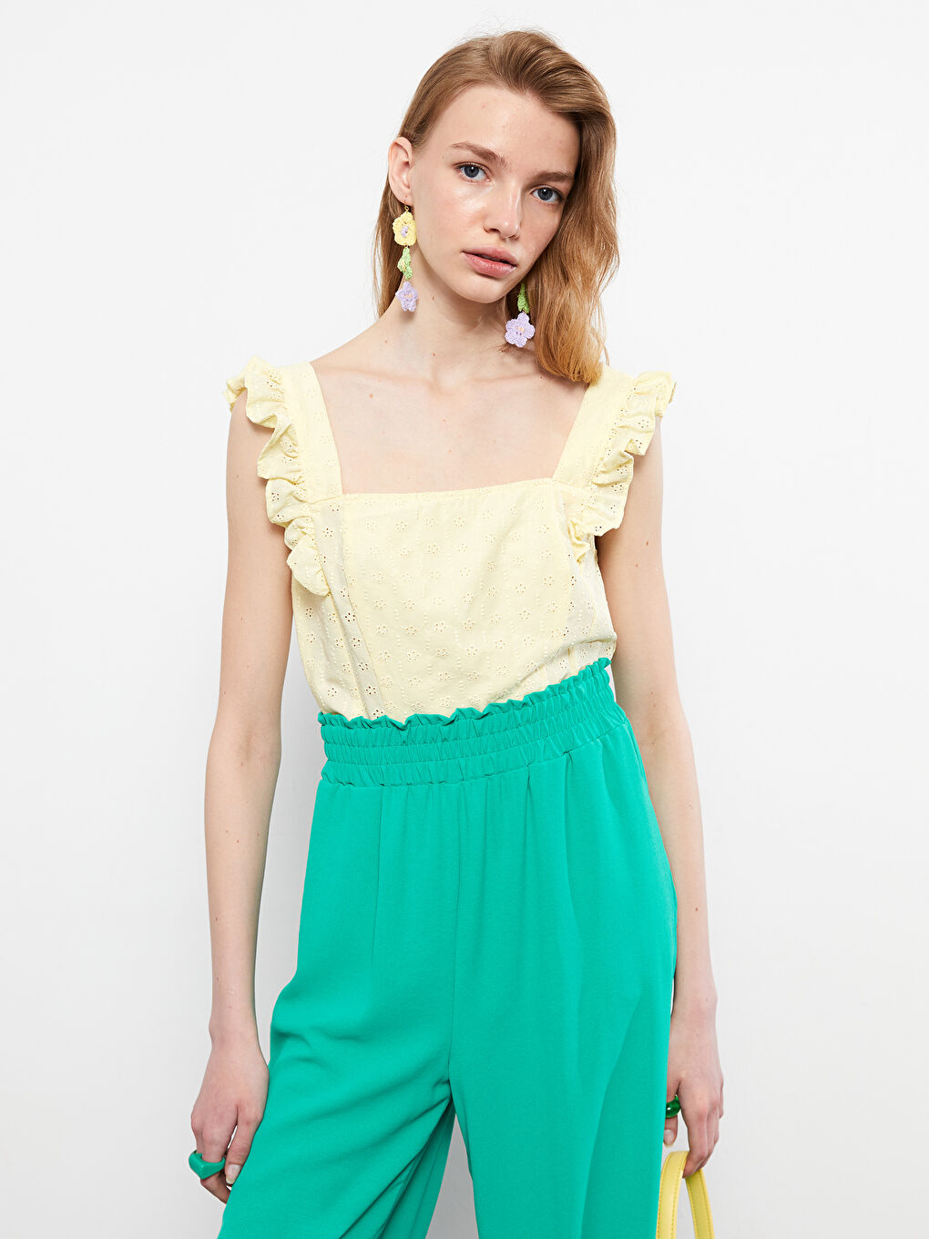 Square Collar Sleeveless Embroidery Women's Blouse-1