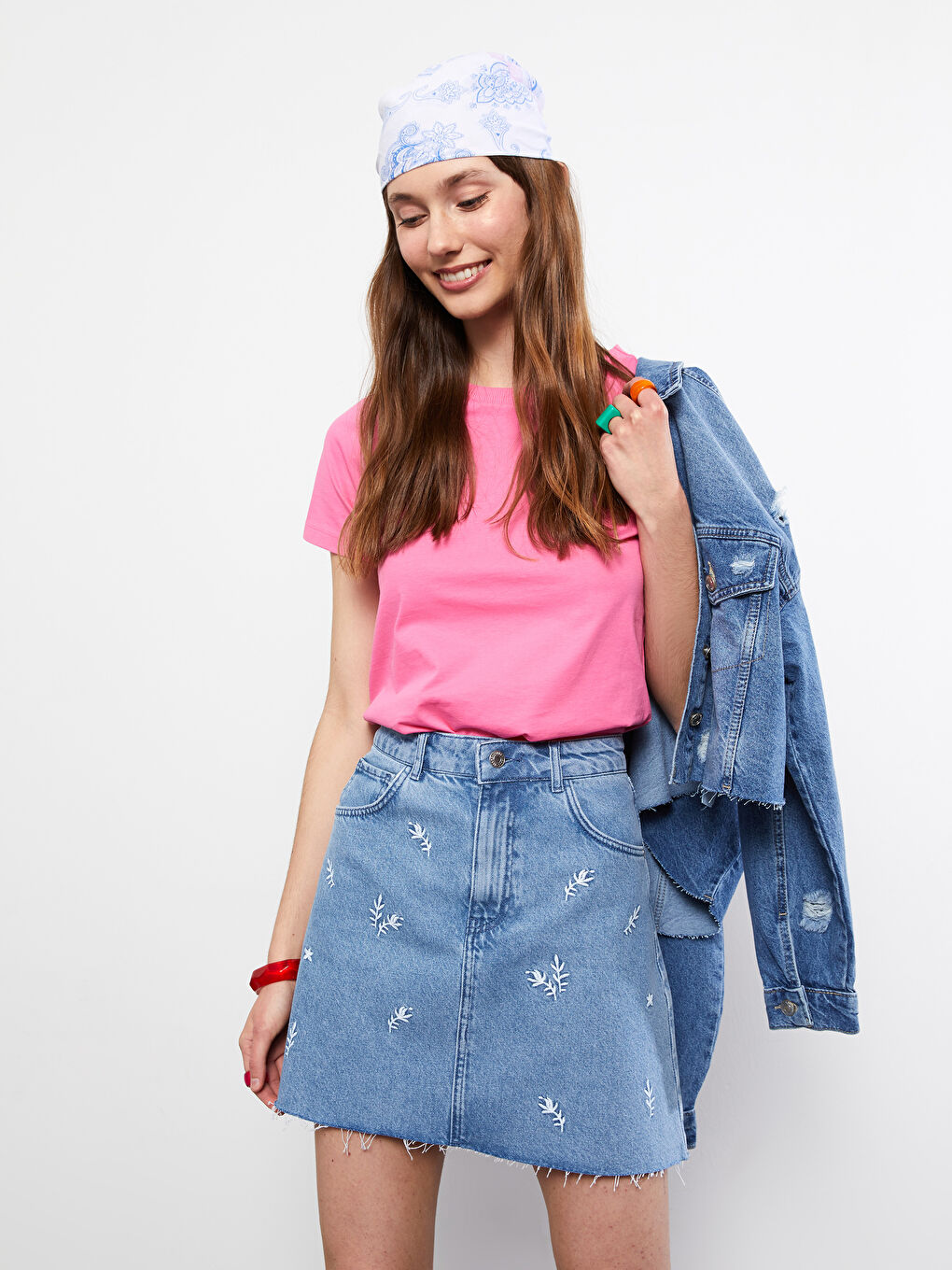 Standard Fit Embroidered A-Line Women's Rodeo Jean Skirt -S2J075Z8-311