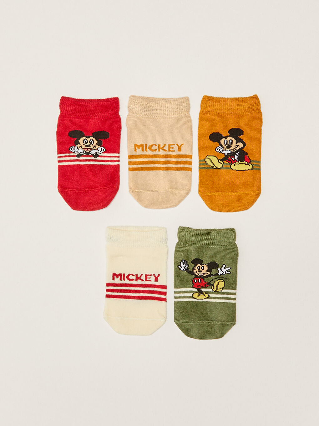 Kırmızı Mickey Mouse Baskılı Unisex Bebek Patik Çorap 5'li-1