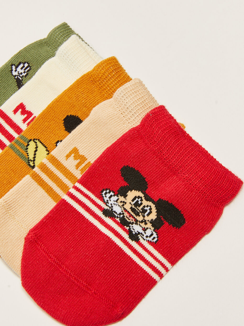 Kırmızı Mickey Mouse Baskılı Unisex Bebek Patik Çorap 5'li-2