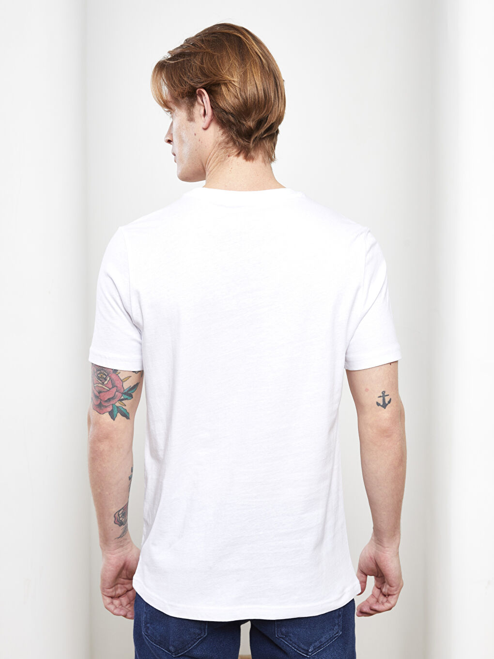 Beyaz Bisiklet Yaka Kısa Kollu Baskılı Penye Erkek Tişört-4