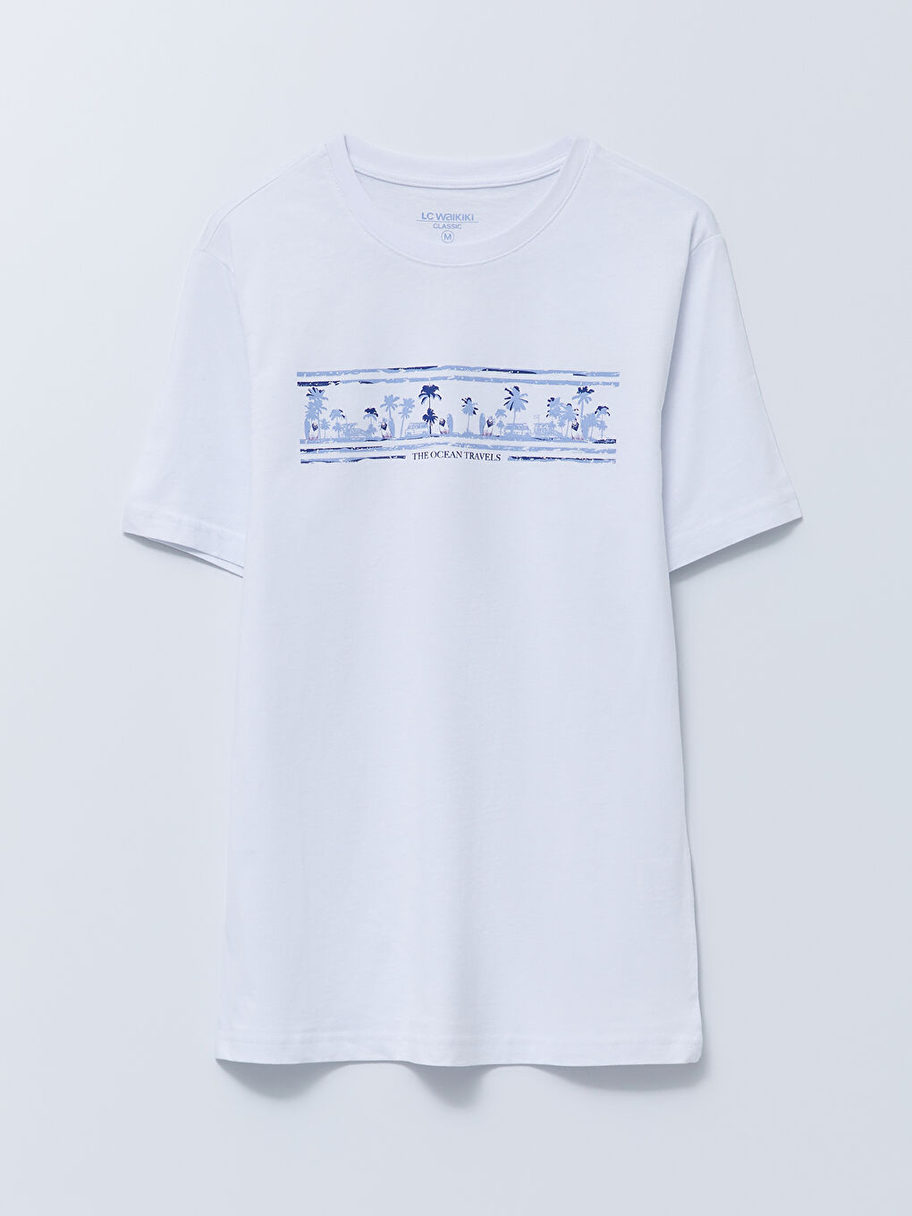 Beyaz Bisiklet Yaka Kısa Kollu Baskılı Penye Erkek Tişört-5