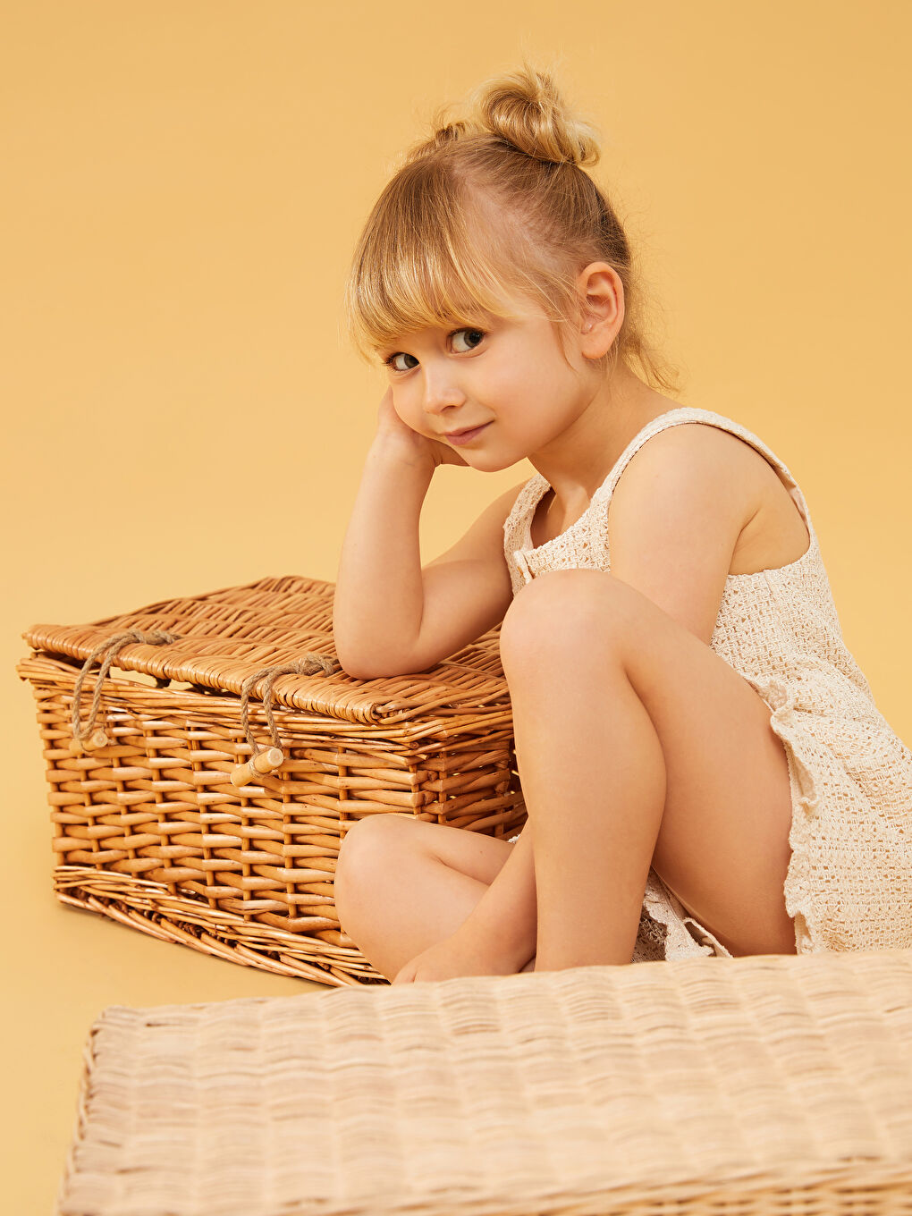 Bej Bisiklet Yaka Kendinden Desenli Kız Bebek Tulum-2