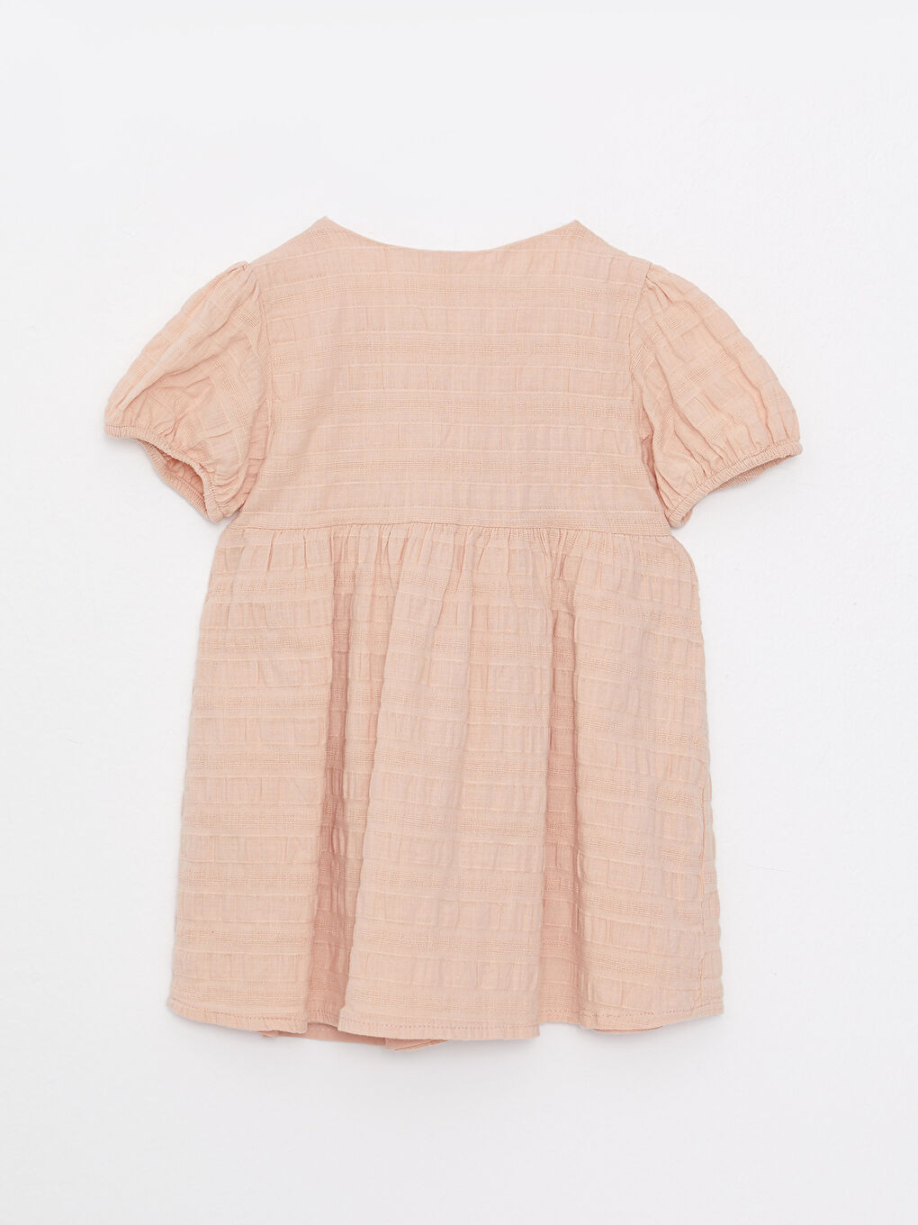 Pembe Bisiklet Yaka Kısa Kollu Pamuklu Kız Bebek Elbise-1