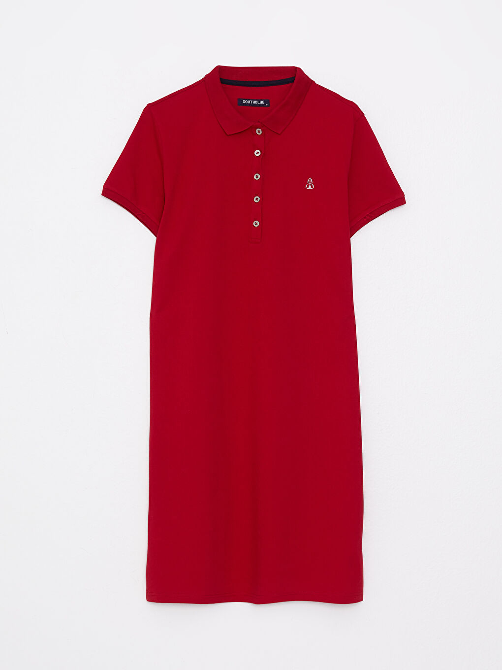 Kırmızı Polo Yaka Nakışlı Kısa Kollu Pamuklu Kadın Elbise-10