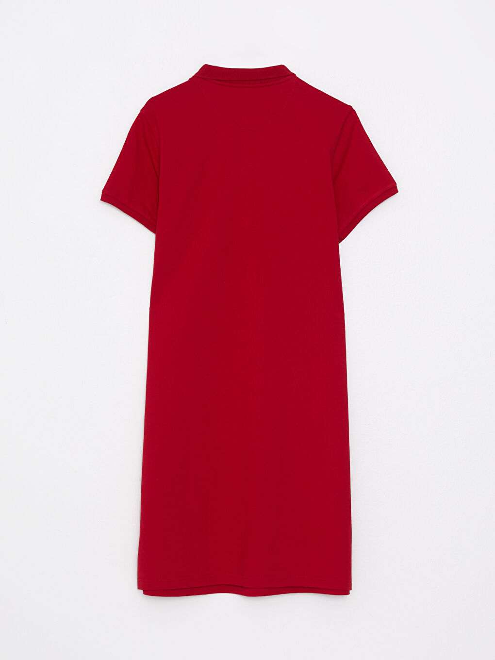 Kırmızı Polo Yaka Nakışlı Kısa Kollu Pamuklu Kadın Elbise-11