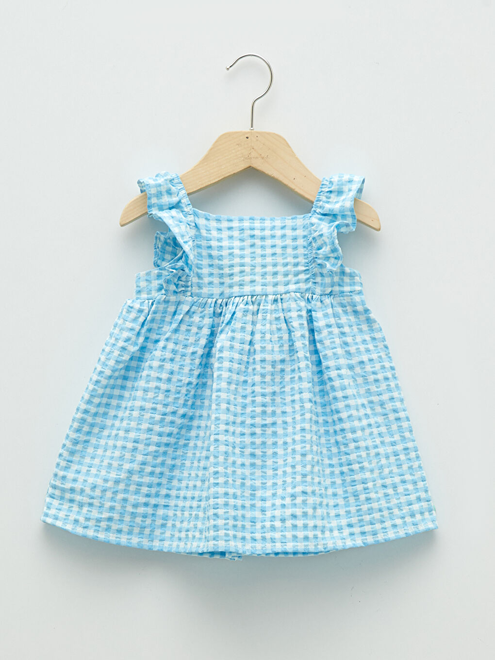 Square Neck Strap Plaid Patterned Baby Girl Dress-1