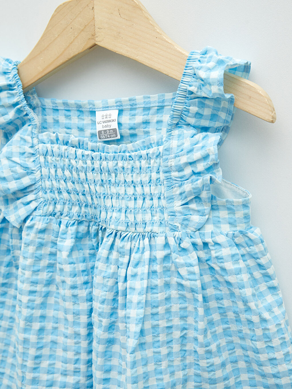 Square Neck Strap Plaid Patterned Baby Girl Dress-2