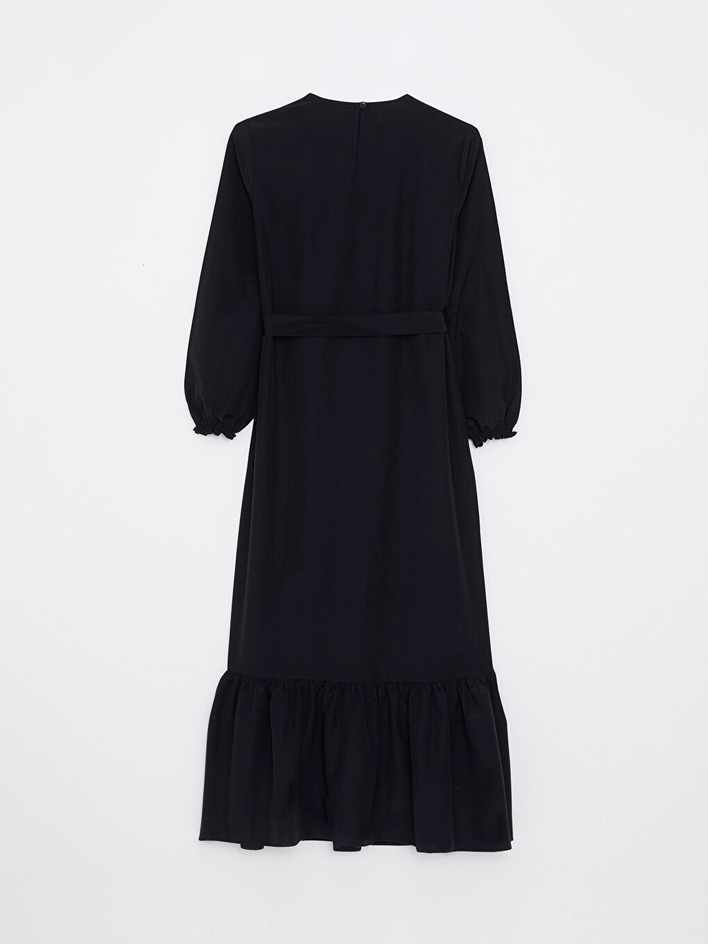 فستان بوبلين بياقة دائرية كم طويل عادي للسيدات-6