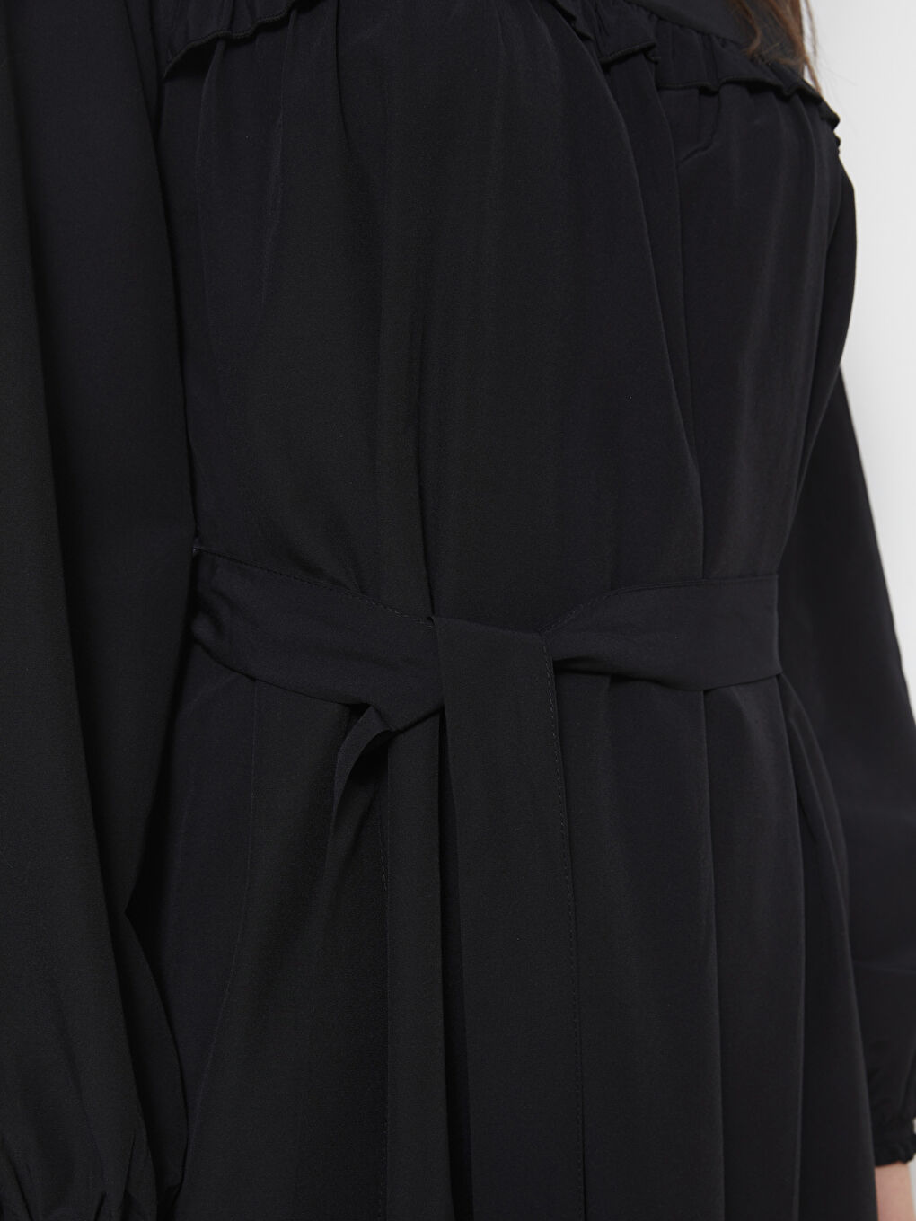 فستان بوبلين بياقة دائرية كم طويل عادي للسيدات-3