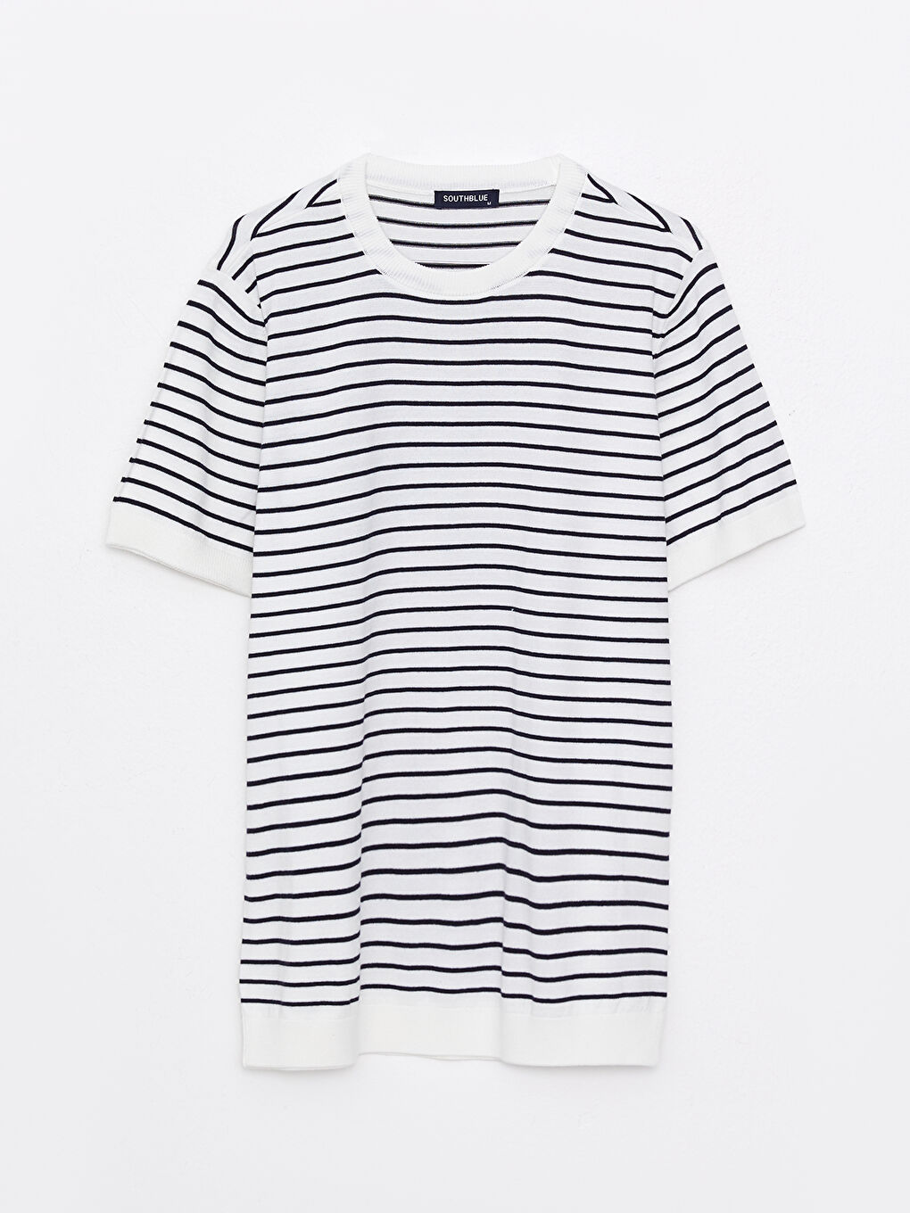 Lacivert Bisiklet Yaka Kısa Kollu Çizgili Erkek Tişört-5