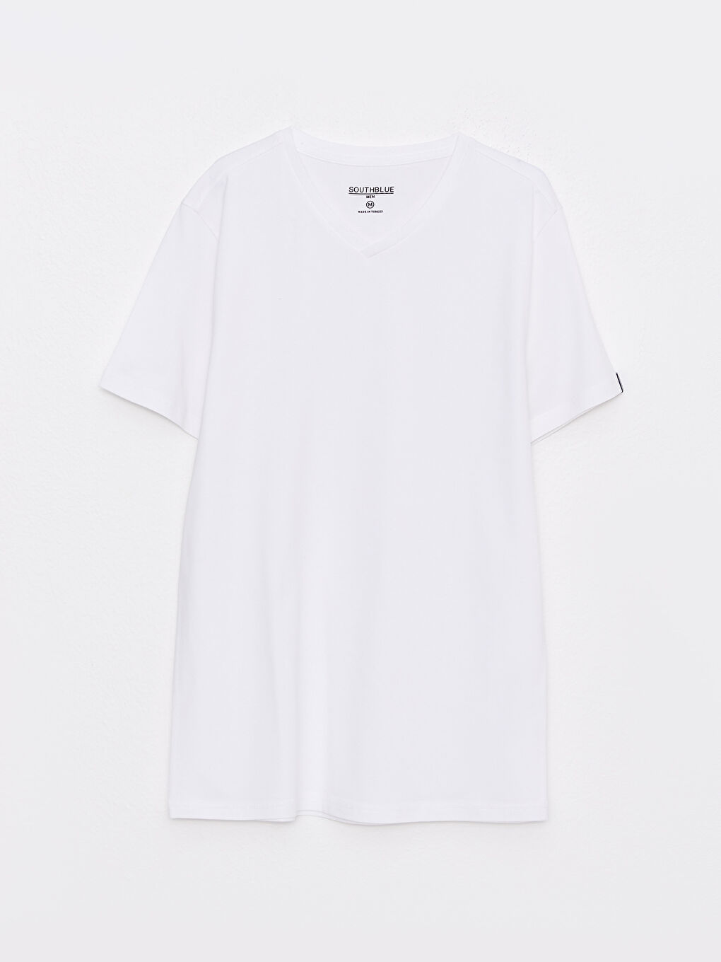 Beyaz V Yaka Kısa Kollu Basic Penye Erkek Tişört-3