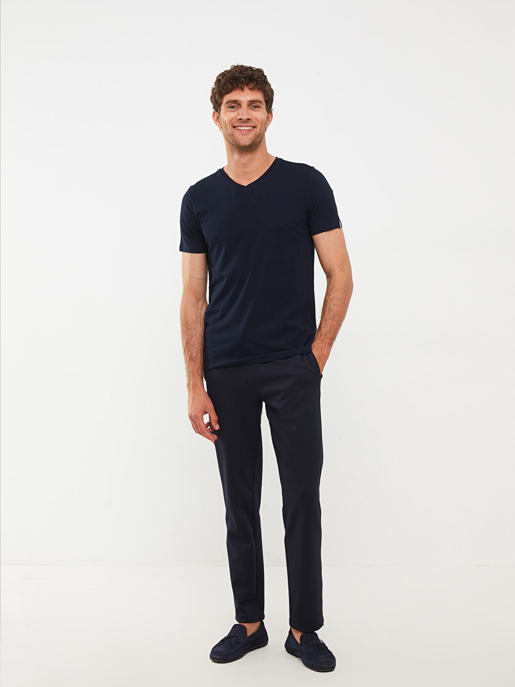 Majica za Muški sa V izrezom, kratki rukav, osnovna, od češljanog pamuka