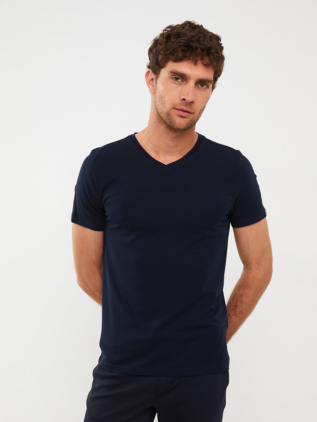 Majica za Muški sa V izrezom, kratki rukav, osnovna, od češljanog pamuka-1