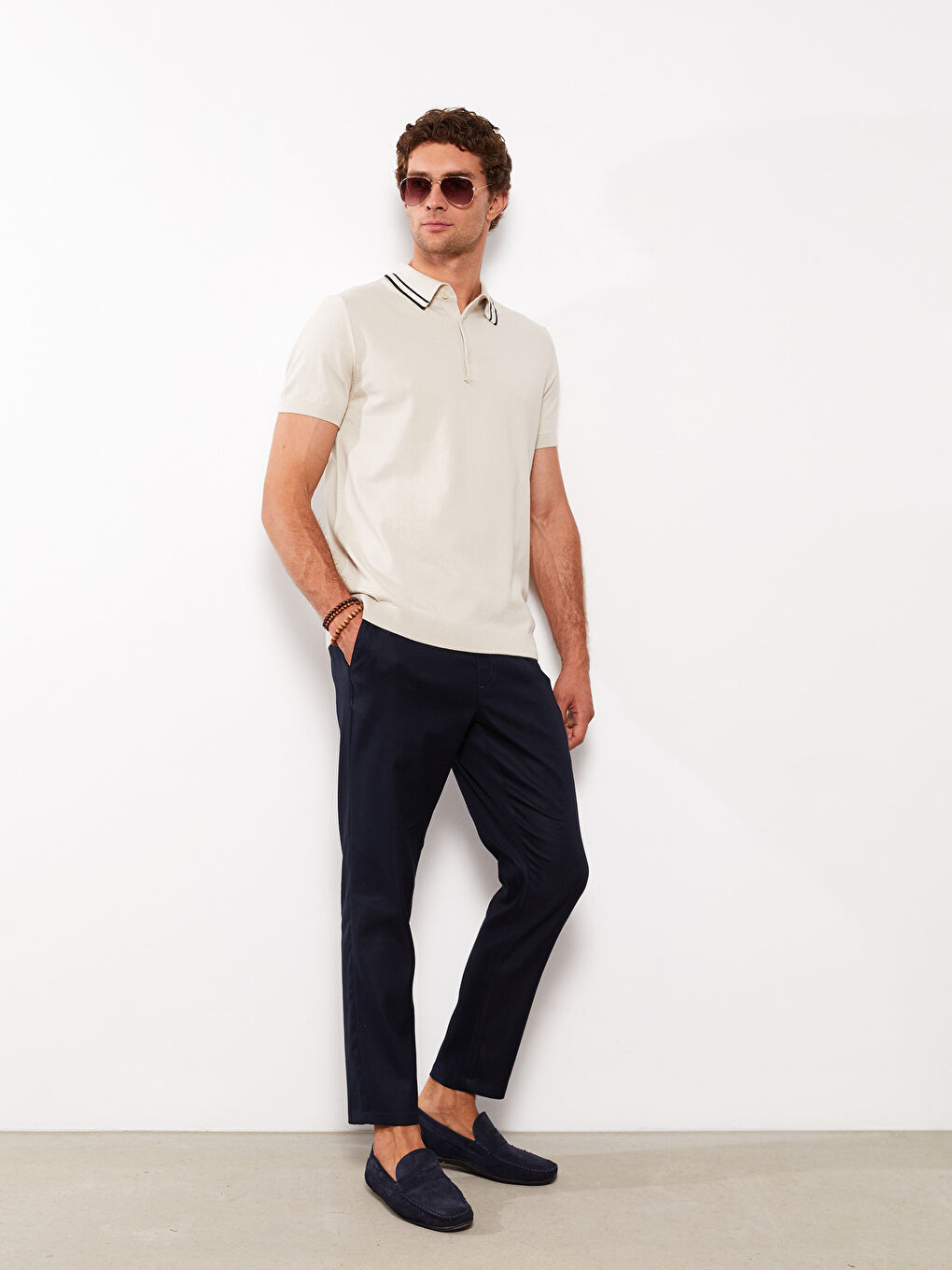 Polo Neck Short Sleeve Men's Knitwear Sweater